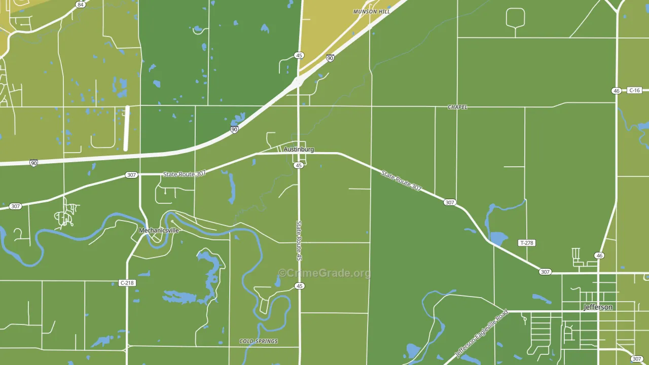 Austinburg, OH Map of Vehicle Theft Rates