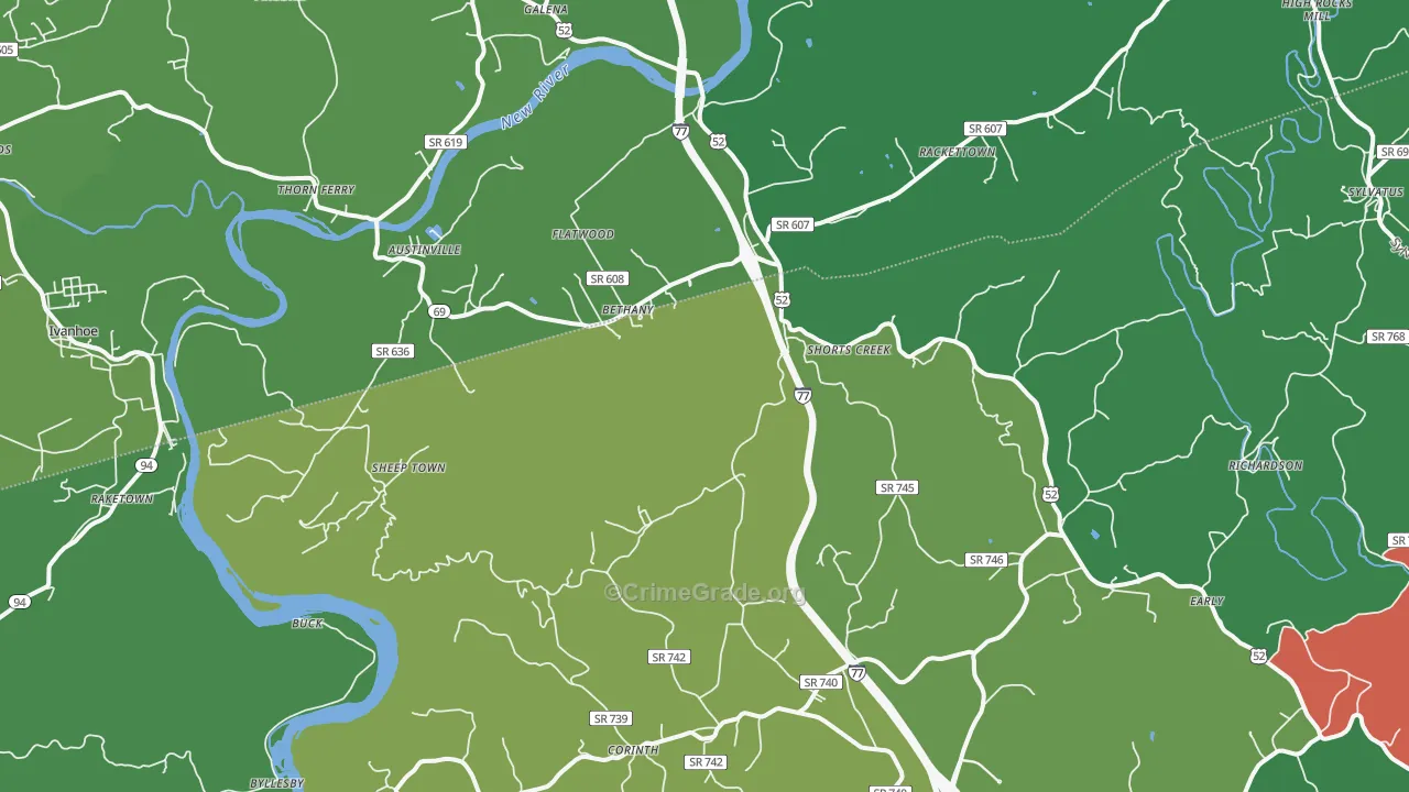 Austinville, VA Map of Vehicle Theft Rates
