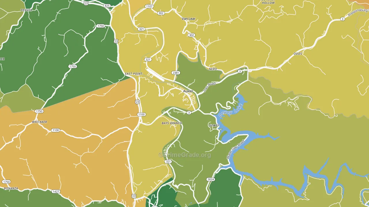 Auxier, KY Map of Vehicle Theft Rates