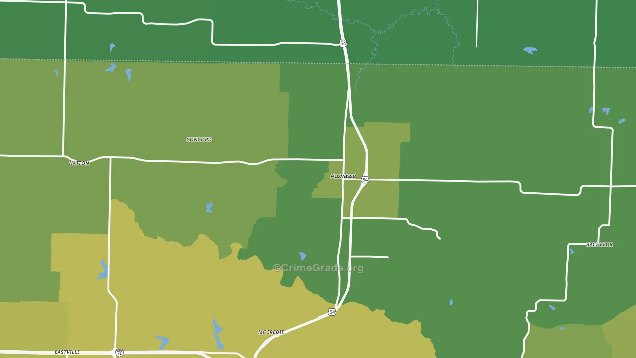 Auxvasse, MO Map of Vehicle Theft Rates
