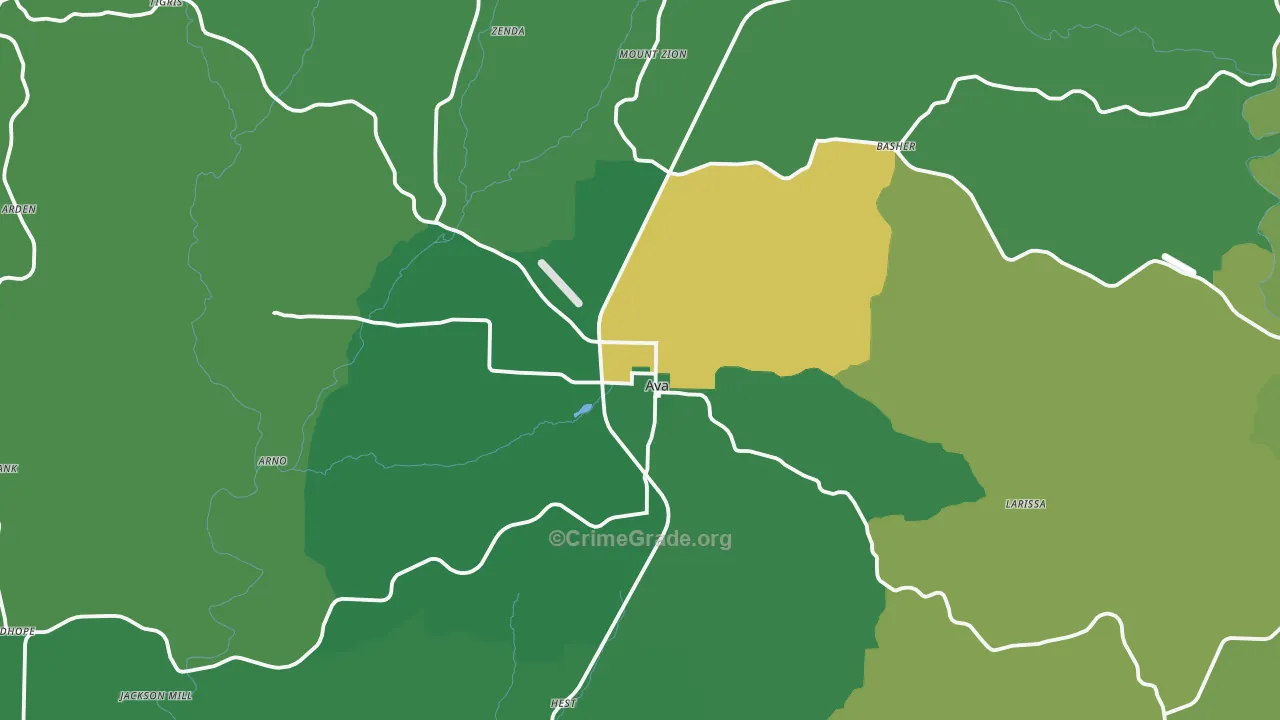 Ava, MO Map of Vehicle Theft Rates