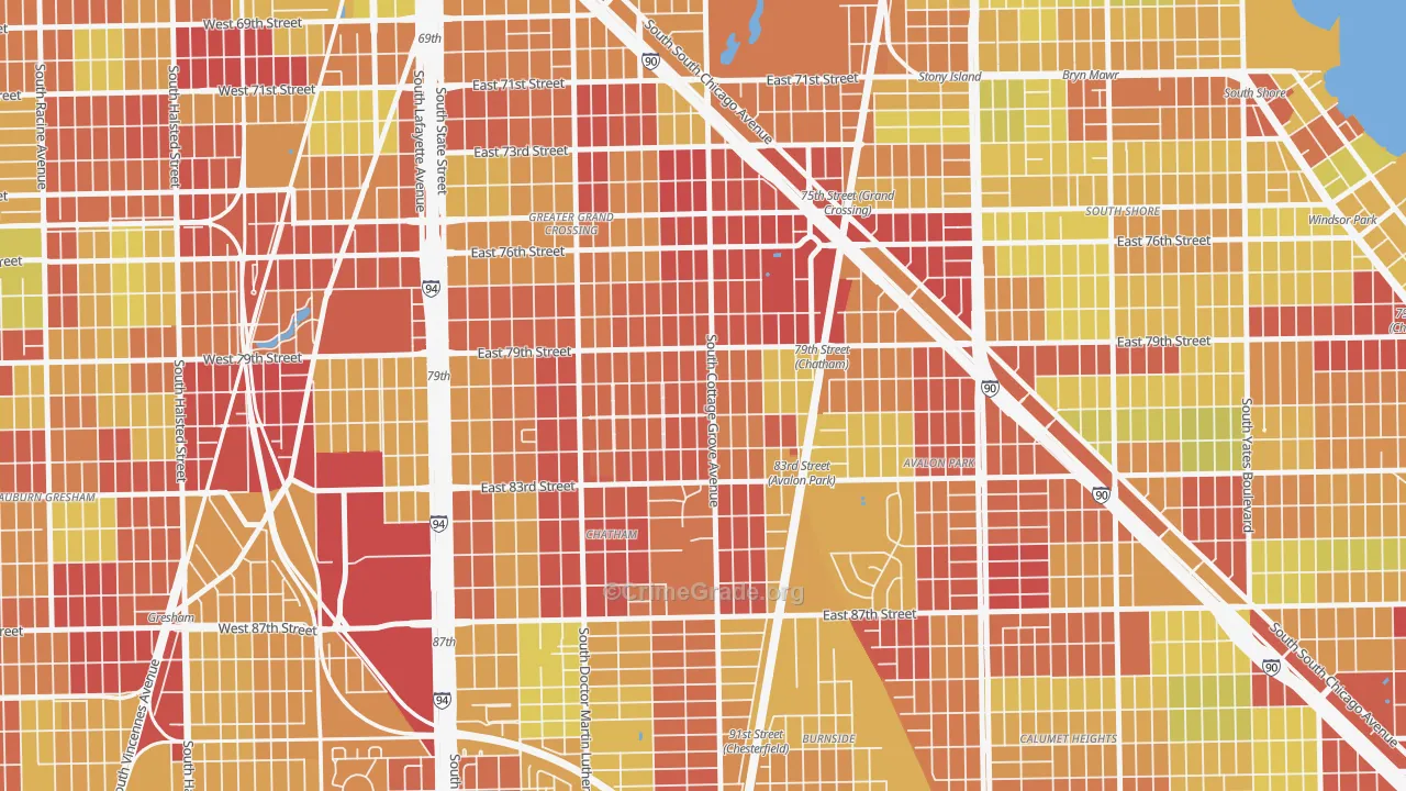 Avalon Highlands, Chicago, IL Map of Vehicle Theft Rates
