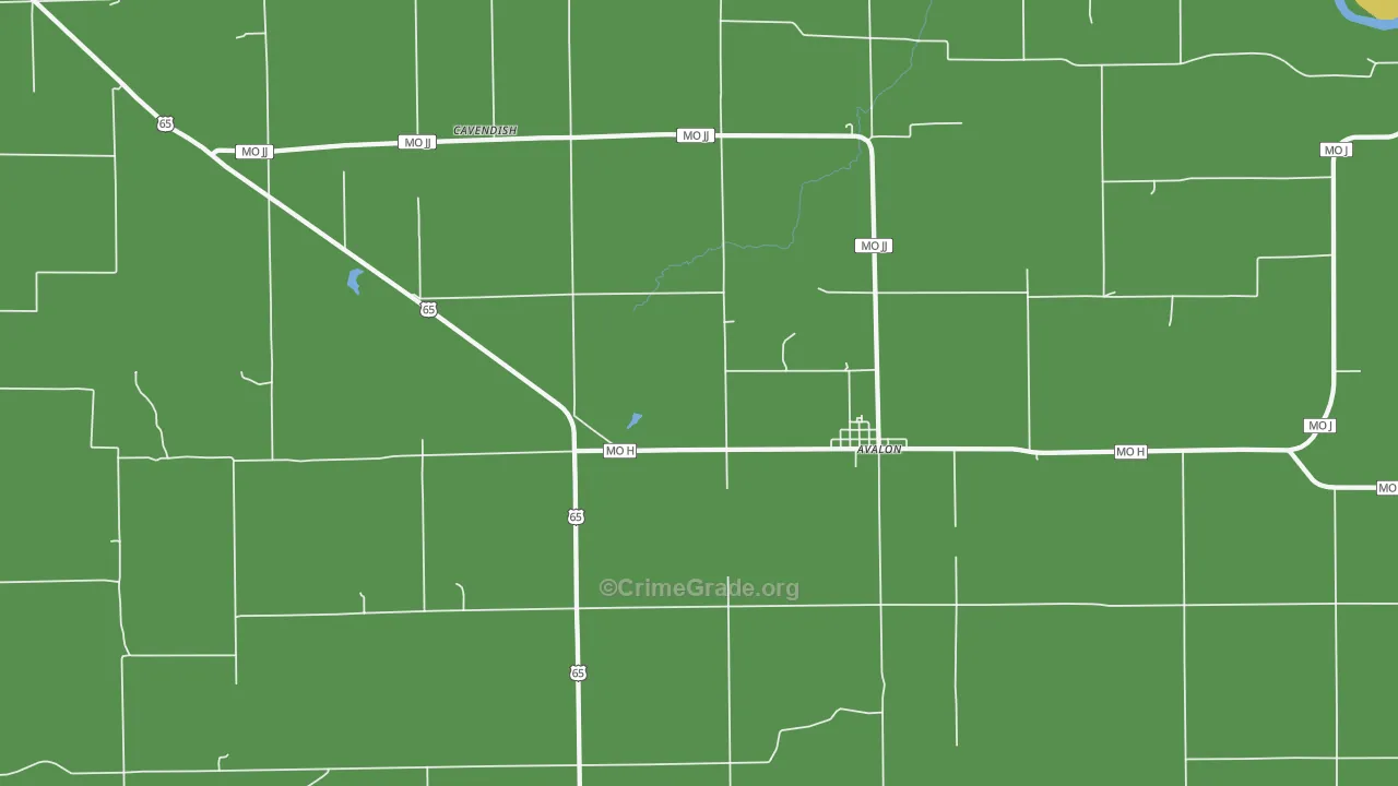 Avalon, MO Map of Vehicle Theft Rates