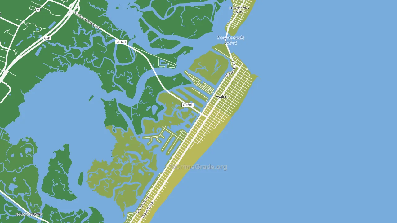Avalon, NJ Map of Vehicle Theft Rates