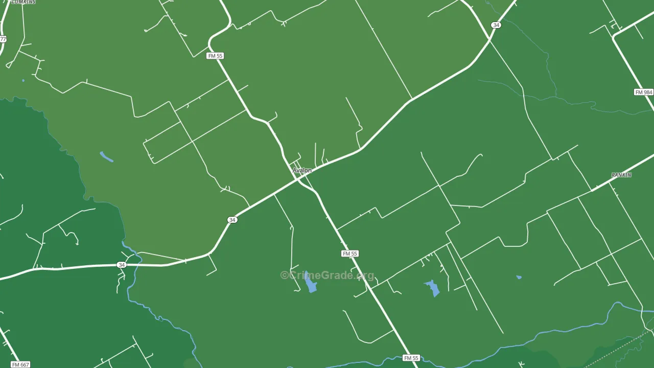 Avalon, TX Map of Vehicle Theft Rates
