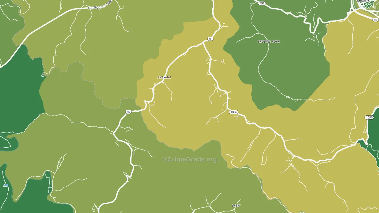Avawam, KY Map of Vehicle Theft Rates