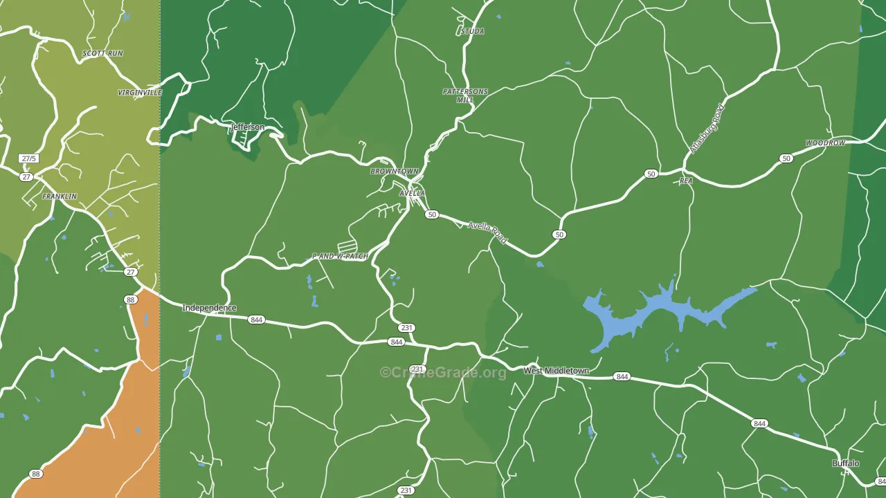 Avella, PA Map of Vehicle Theft Rates