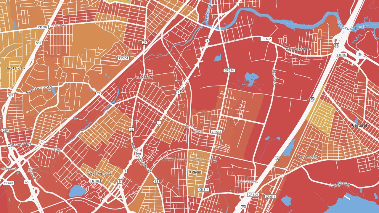 Avenel, NJ Map of Vehicle Theft Rates