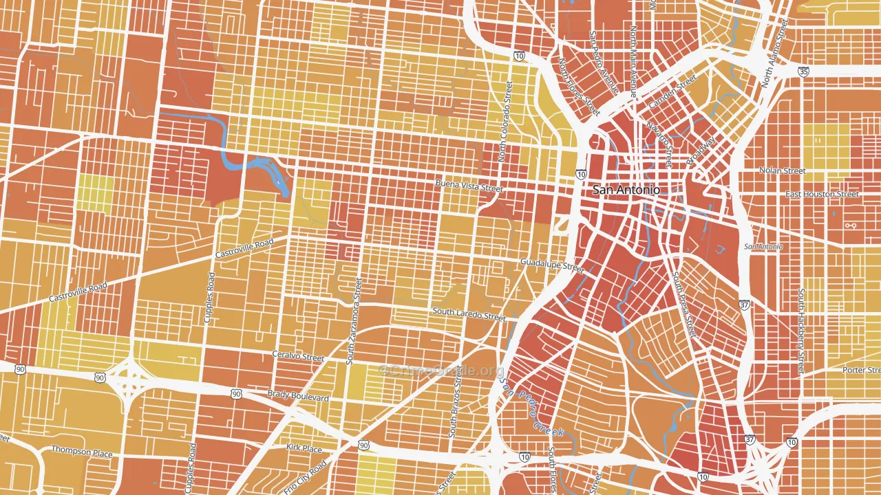 Avenida Guadalupe, San Antonio, TX Map of Vehicle Theft Rates