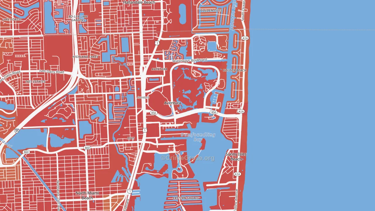 Aventura, FL Map of Vehicle Theft Rates