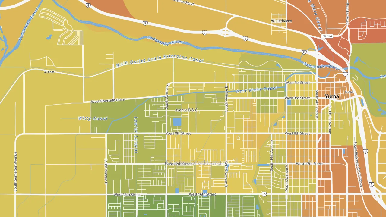 Avenue B and C, AZ Map of Vehicle Theft Rates