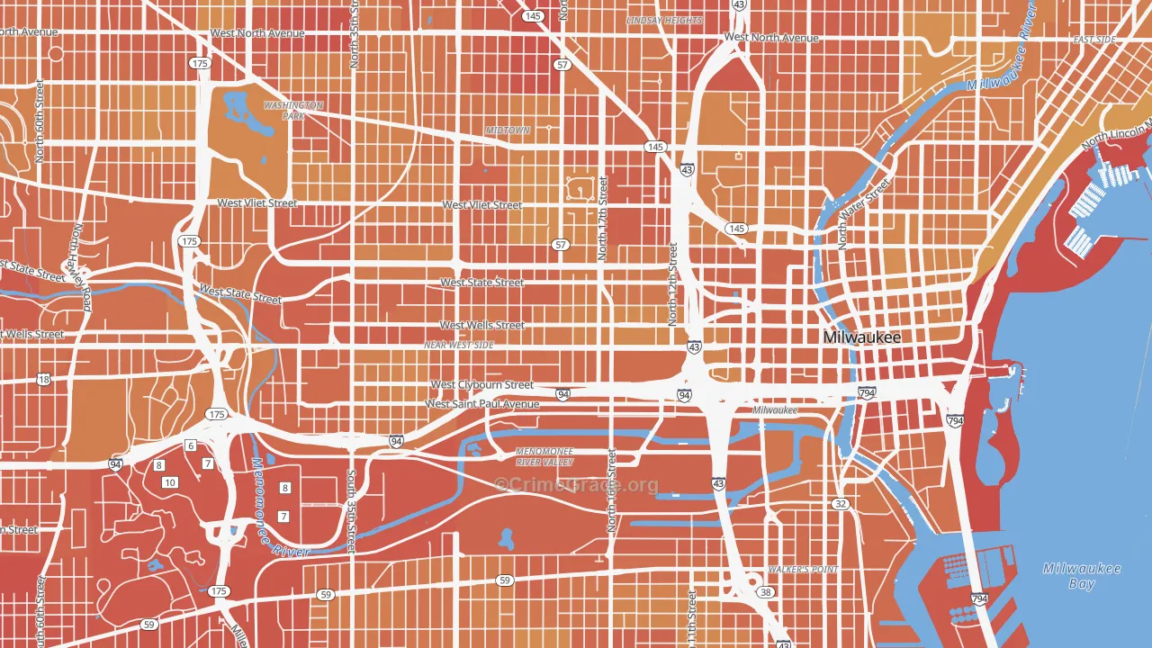 Avenues West, Milwaukee, WI Map of Vehicle Theft Rates