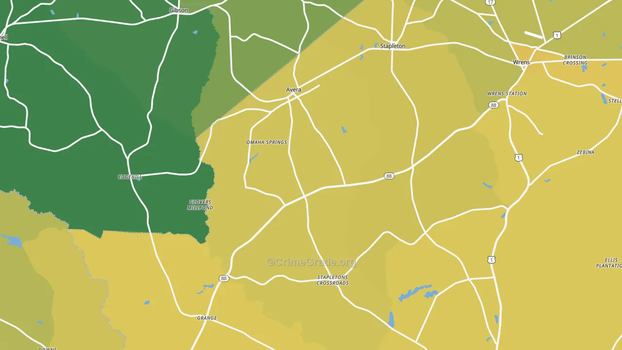 Avera, GA Map of Vehicle Theft Rates