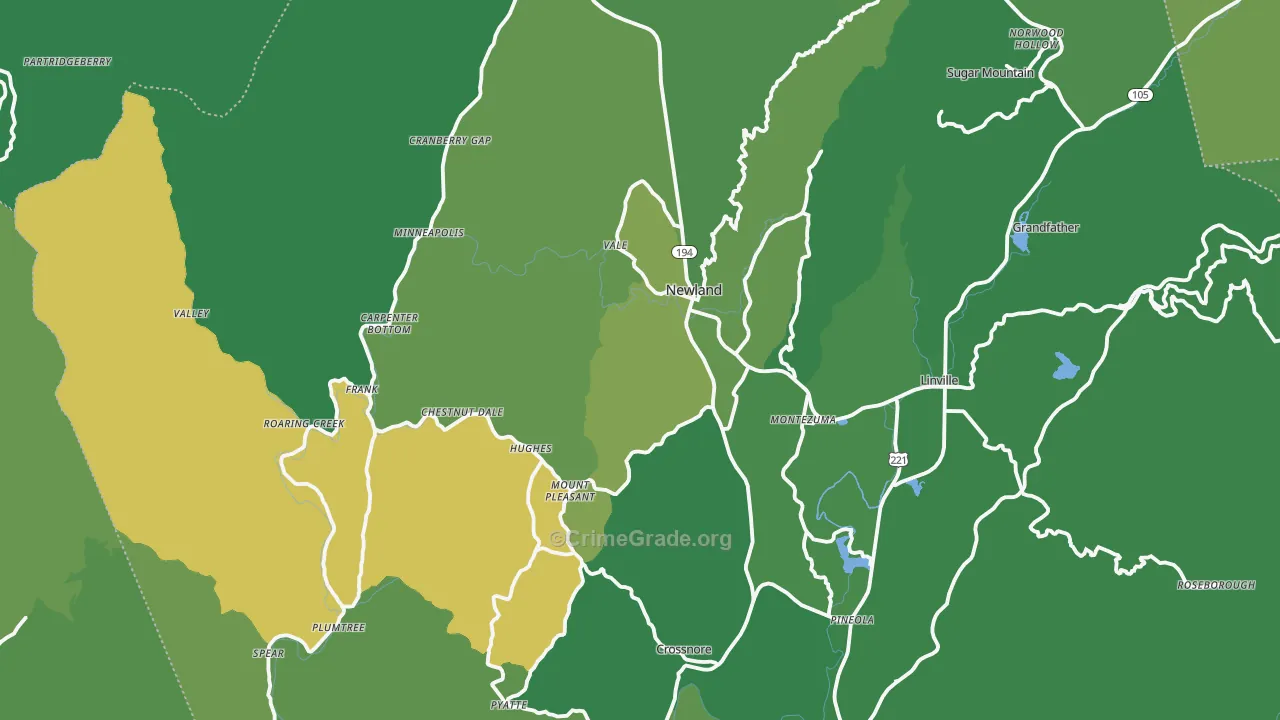 Avery County, NC Map of Vehicle Theft Rates