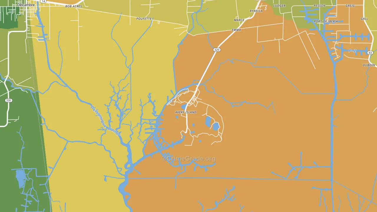 Avery Island, LA Map of Vehicle Theft Rates
