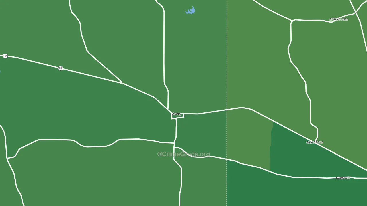 Avery, TX Map of Vehicle Theft Rates
