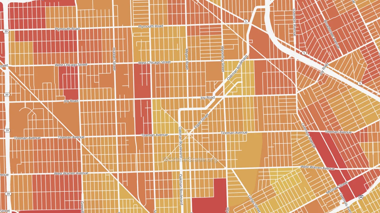 Aviation, Detroit, MI Map of Vehicle Theft Rates