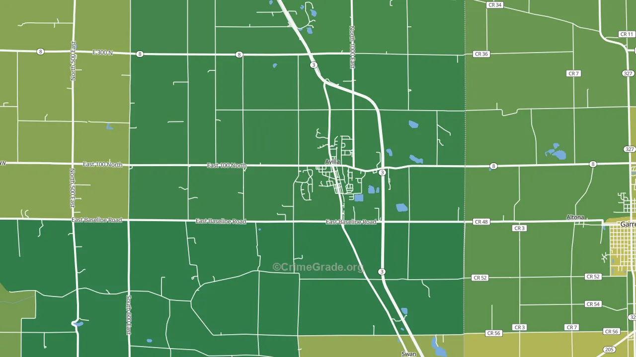 Avilla, IN Map of Vehicle Theft Rates