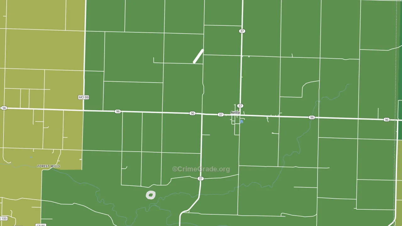 Avilla, MO Map of Vehicle Theft Rates