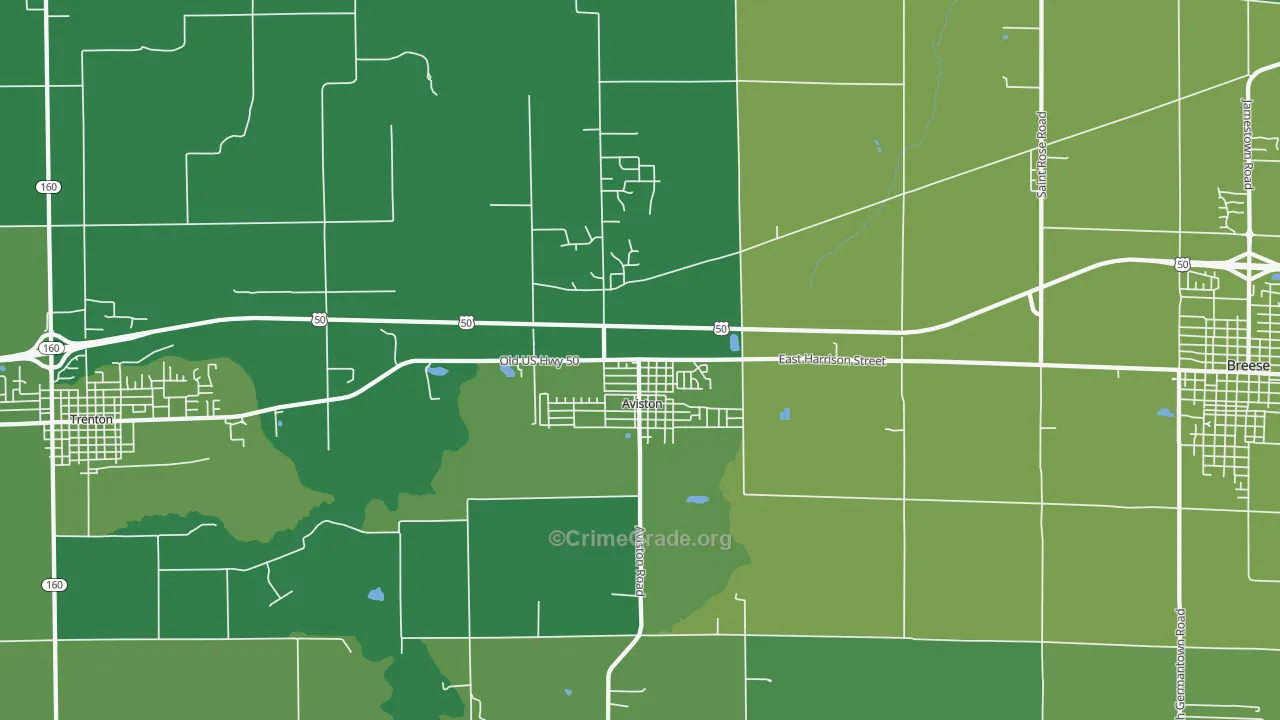 Aviston, IL Map of Vehicle Theft Rates