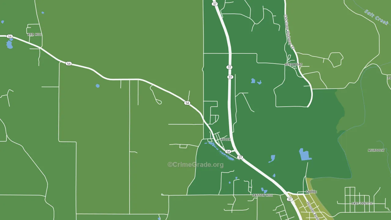 Avoca, IN Map of Vehicle Theft Rates