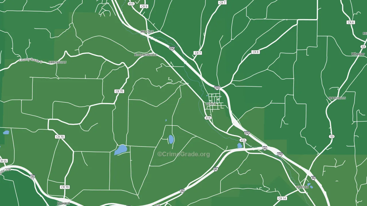 Avoca, NY Map of Vehicle Theft Rates