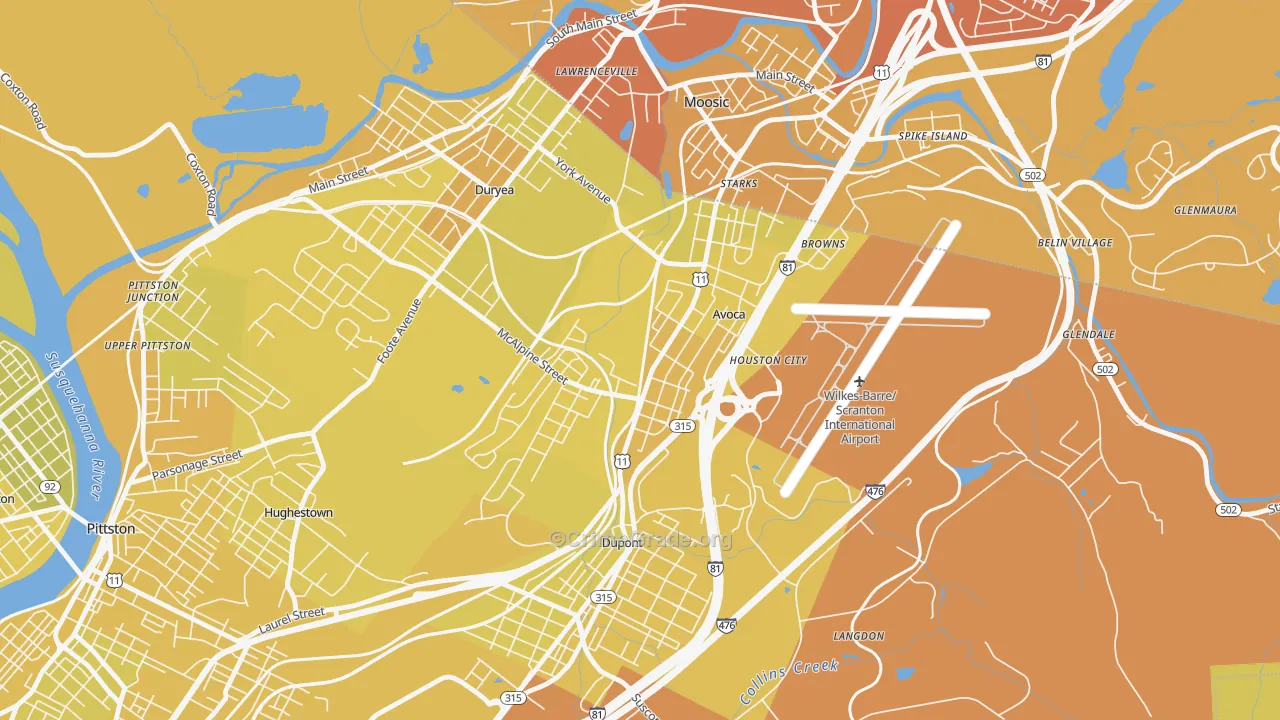 Avoca, PA Map of Vehicle Theft Rates