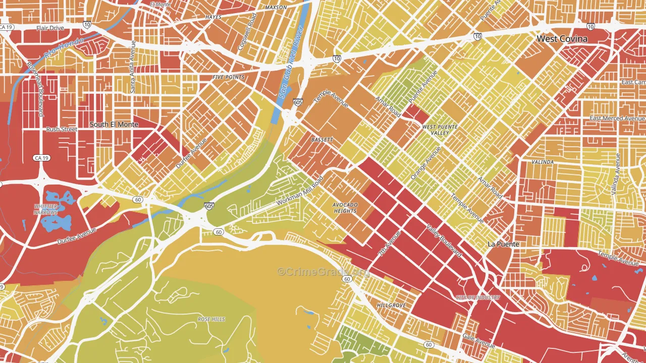 Avocado Heights, CA Map of Vehicle Theft Rates