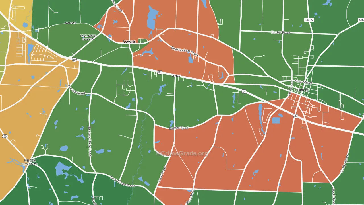 Avon, AL Map of Vehicle Theft Rates