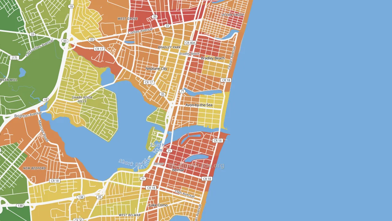 Avon-by-the-Sea, NJ Map of Vehicle Theft Rates