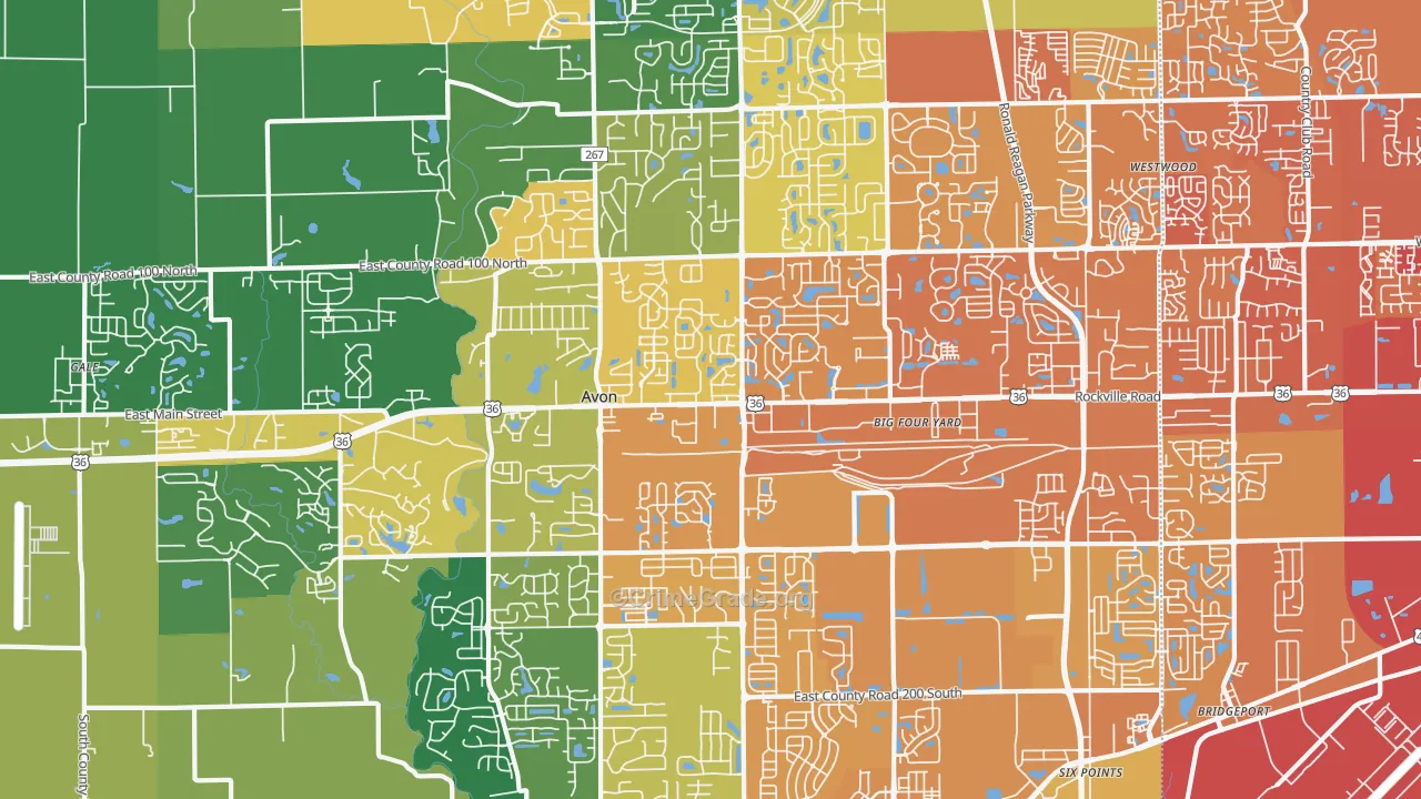 Avon, IN Map of Vehicle Theft Rates