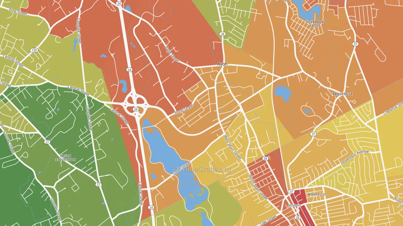 Avon, MA Map of Vehicle Theft Rates