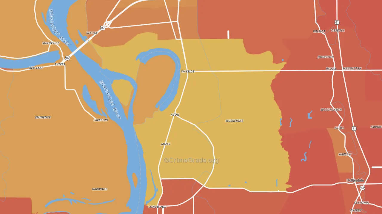 Avon, MS Map of Vehicle Theft Rates
