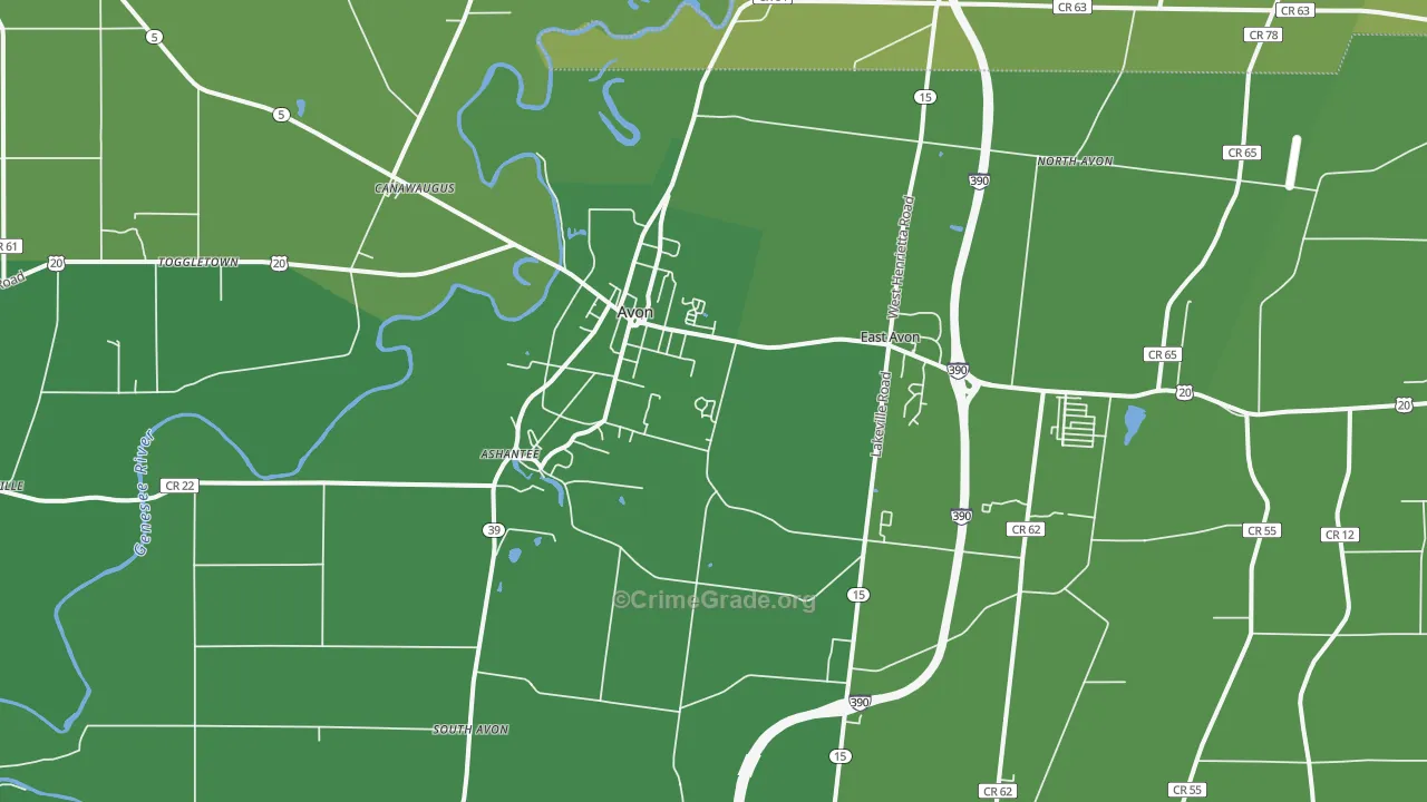Avon, NY Map of Vehicle Theft Rates