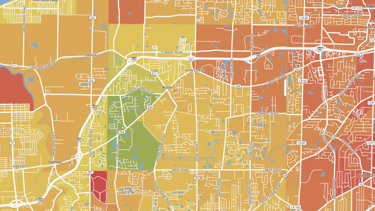 Avon, OH Map of Vehicle Theft Rates
