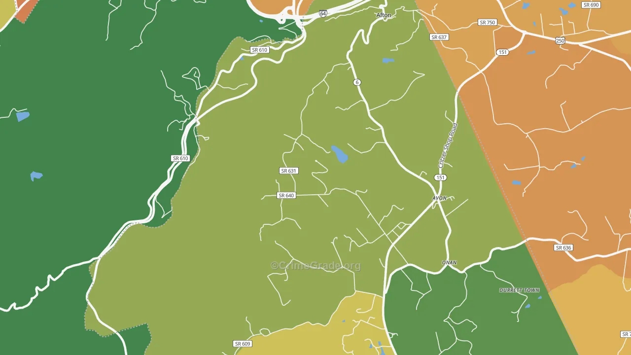 Avon, VA Map of Vehicle Theft Rates