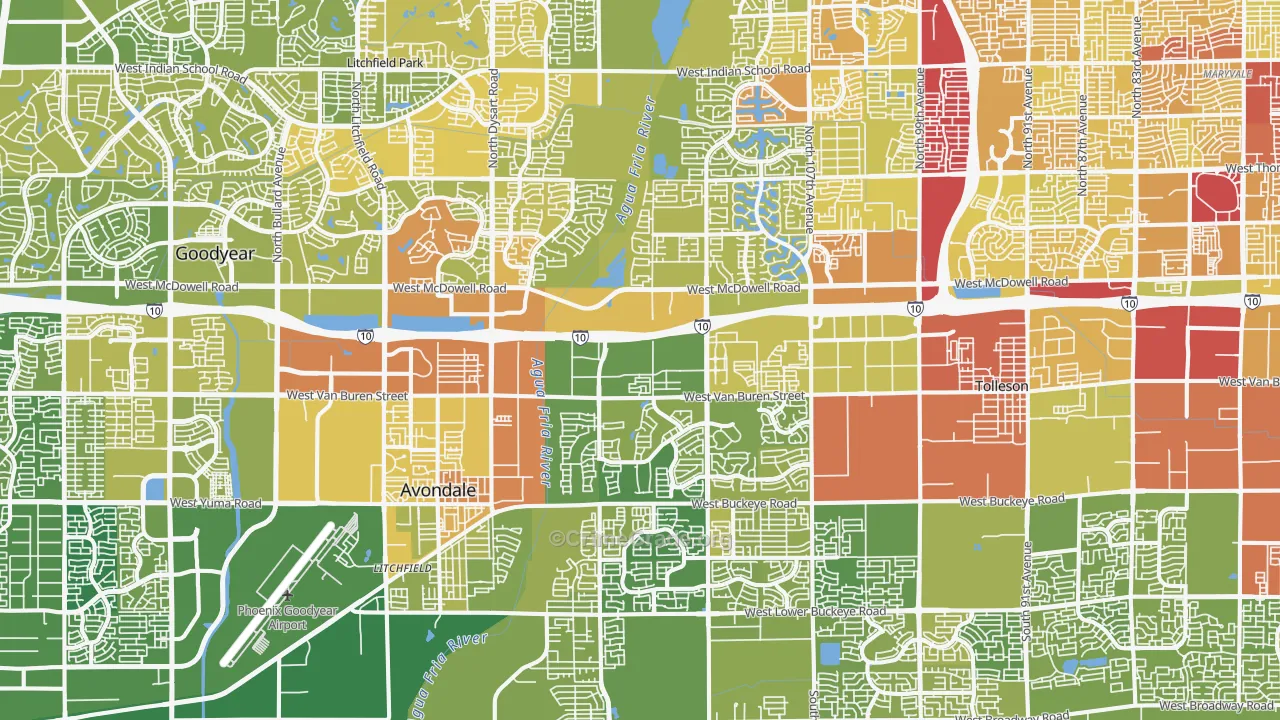 Avondale, AZ Map of Vehicle Theft Rates