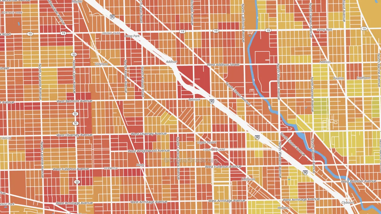 Avondale, Chicago, IL Map of Vehicle Theft Rates