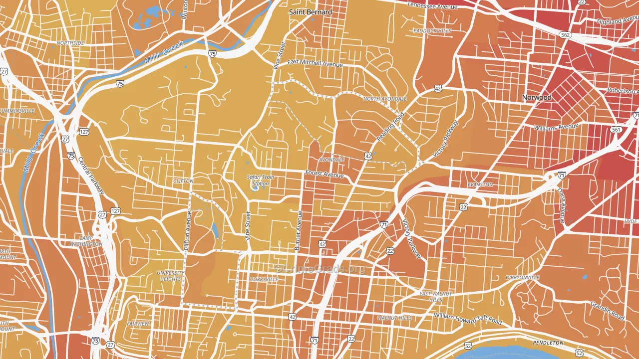Avondale, Cincinnati, OH Map of Vehicle Theft Rates