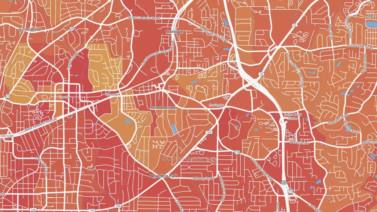 Avondale Estates, GA Map of Vehicle Theft Rates