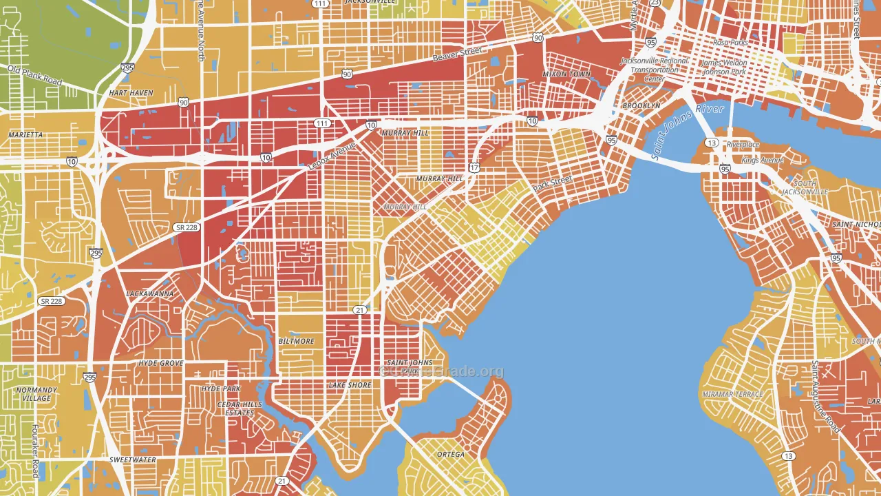Avondale, Jacksonville, FL Map of Vehicle Theft Rates
