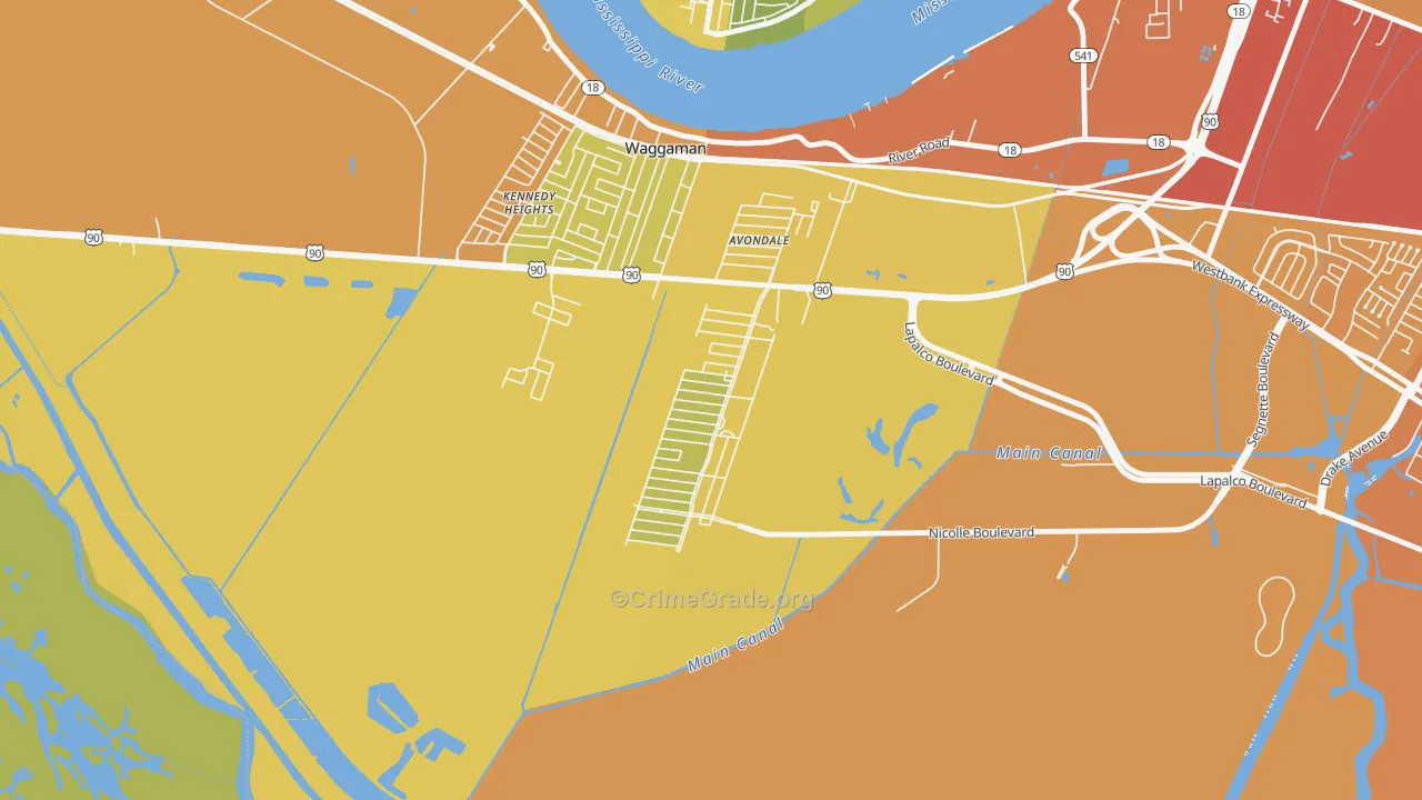 Avondale, LA Map of Vehicle Theft Rates