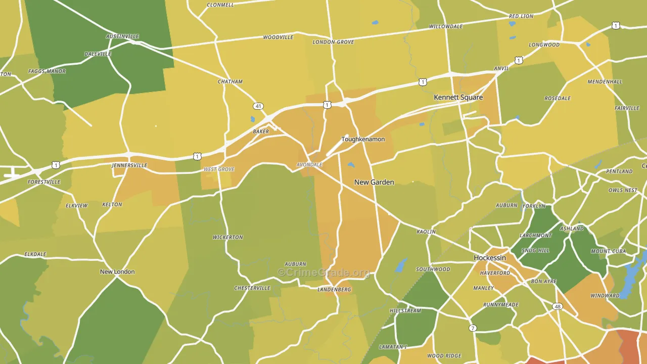 Avondale, PA Map of Vehicle Theft Rates