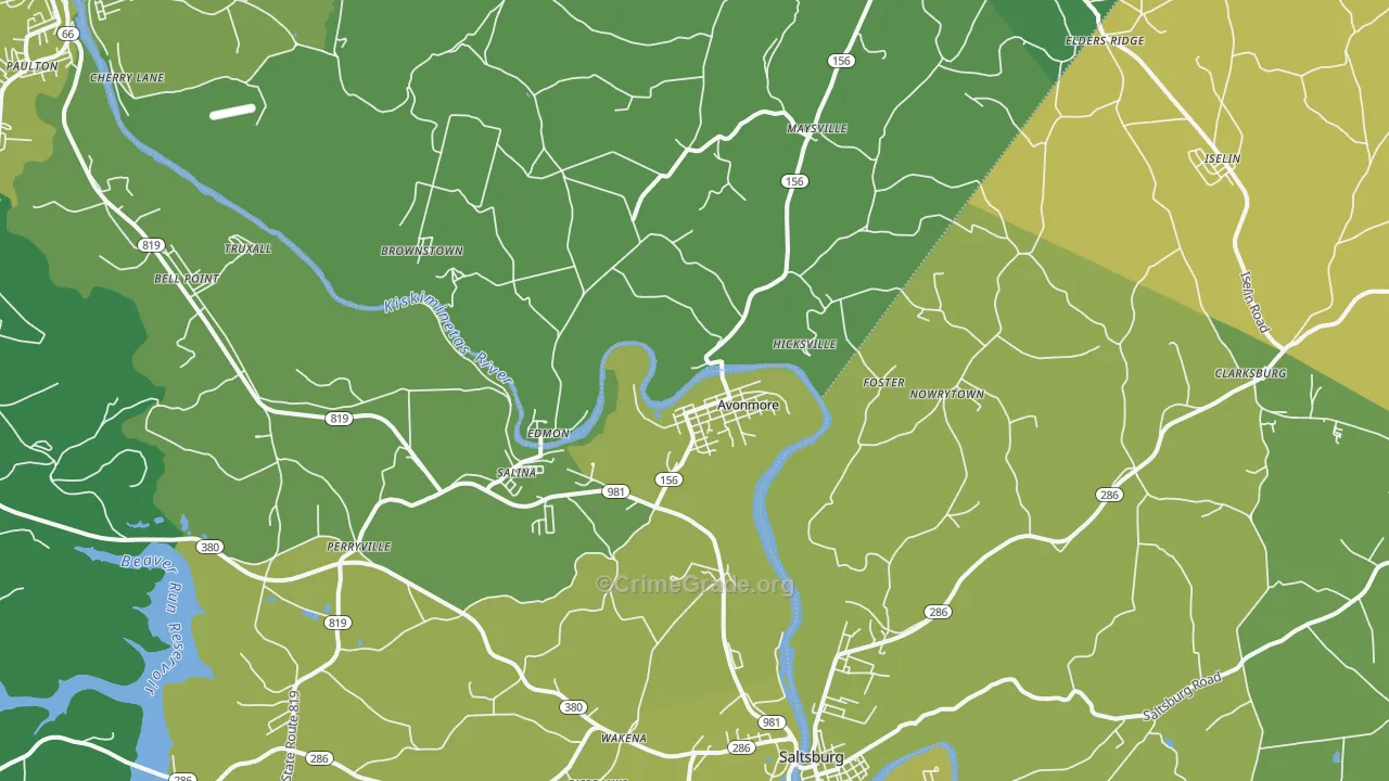 Avonmore, PA Map of Vehicle Theft Rates