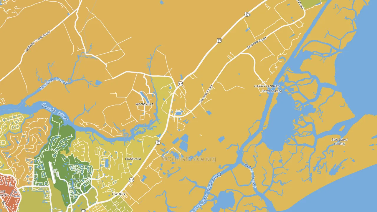 Awendaw, SC Map of Vehicle Theft Rates