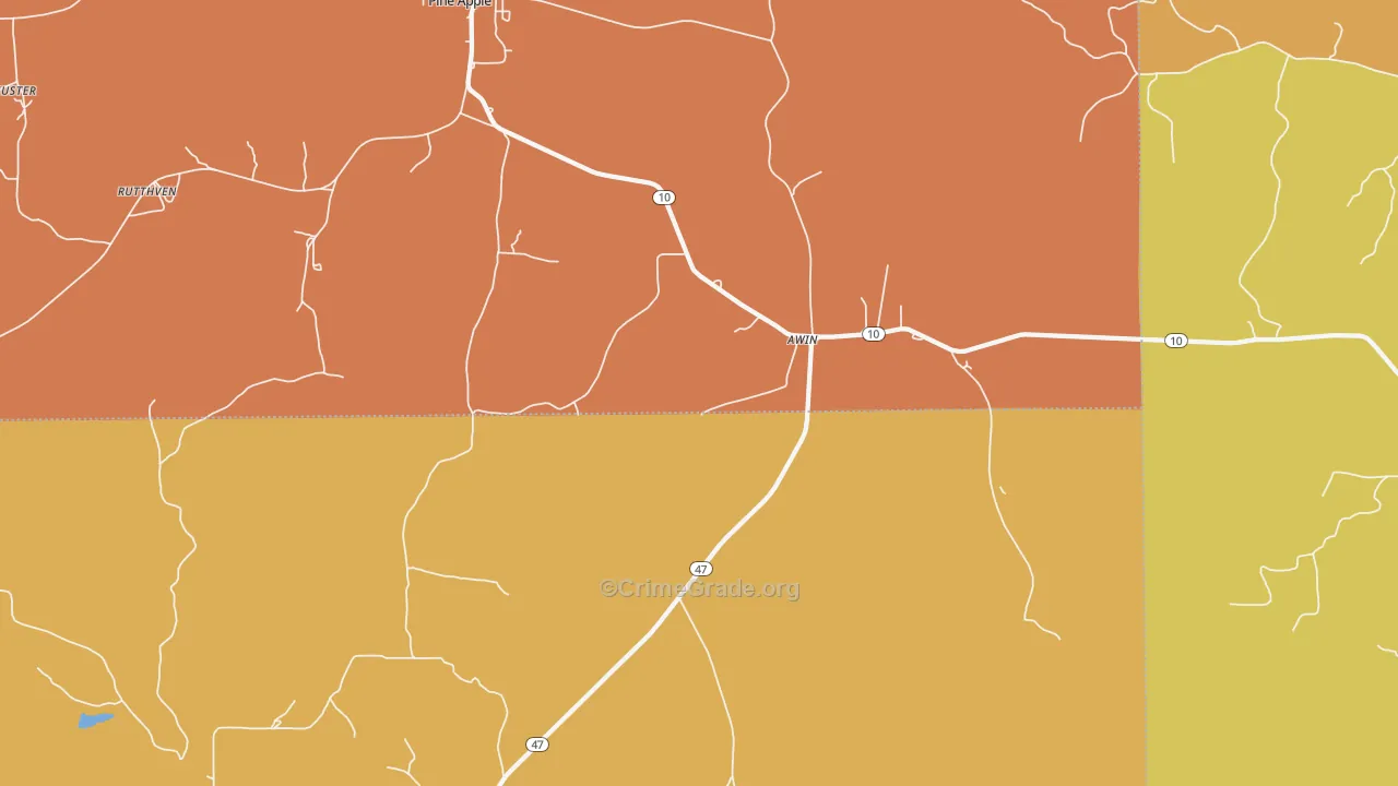 Awin, AL Map of Vehicle Theft Rates