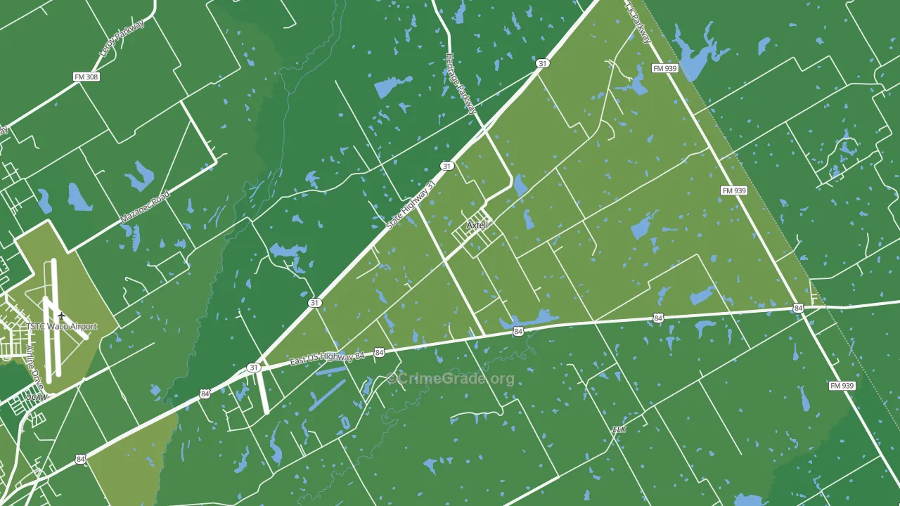 Axtell, TX Map of Vehicle Theft Rates
