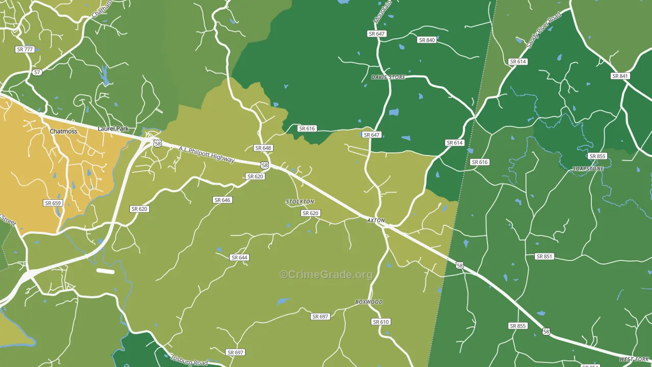 Axton, VA Map of Vehicle Theft Rates