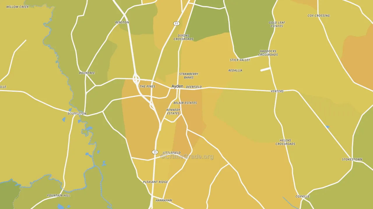 Ayden, NC Map of Vehicle Theft Rates