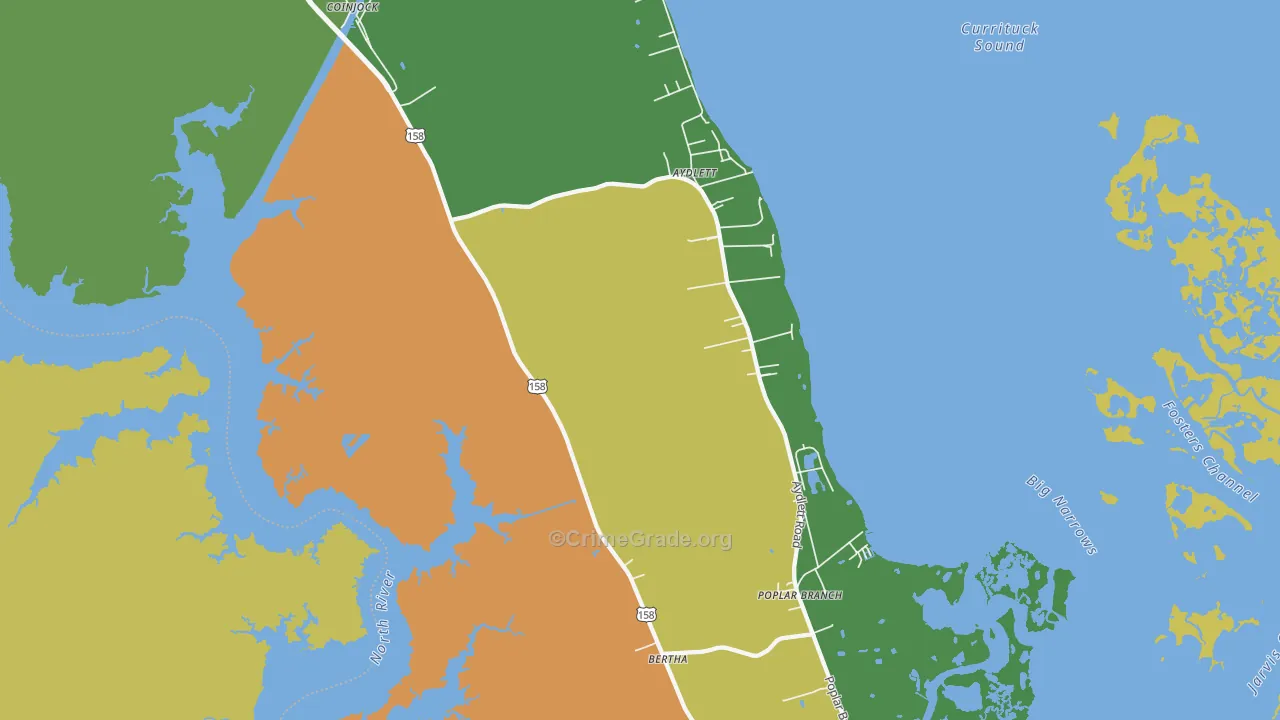 Aydlett, NC Map of Vehicle Theft Rates